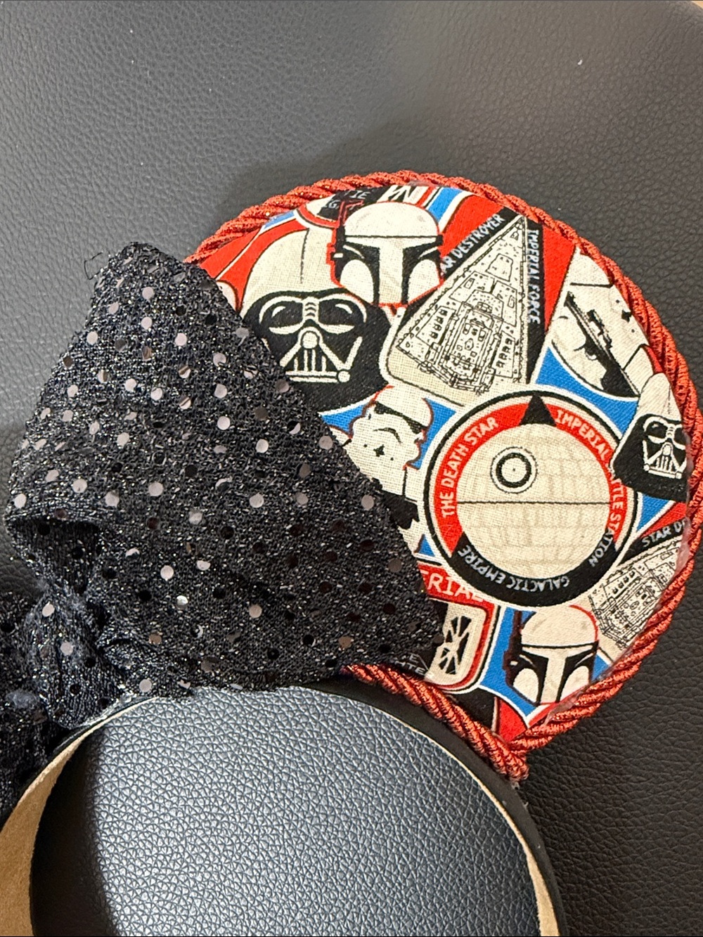 Star Wars Sequin Bow Ear Headband in Black and Red - Picture 2 of 5